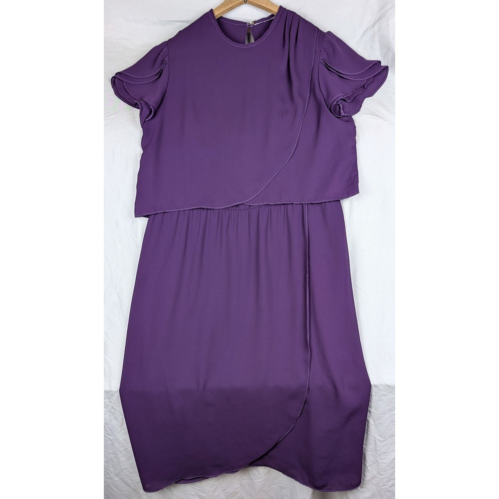 Vintage Handmade Purple Popover Midi Dress Flutter Sleeve Tulip Skirt M